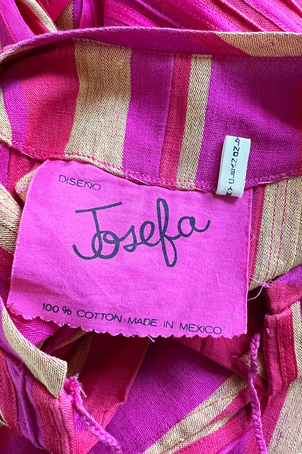Exceptional 1960s Josefa Mexico Pink Pintuck & Ribbon Cotton Caftan Dress