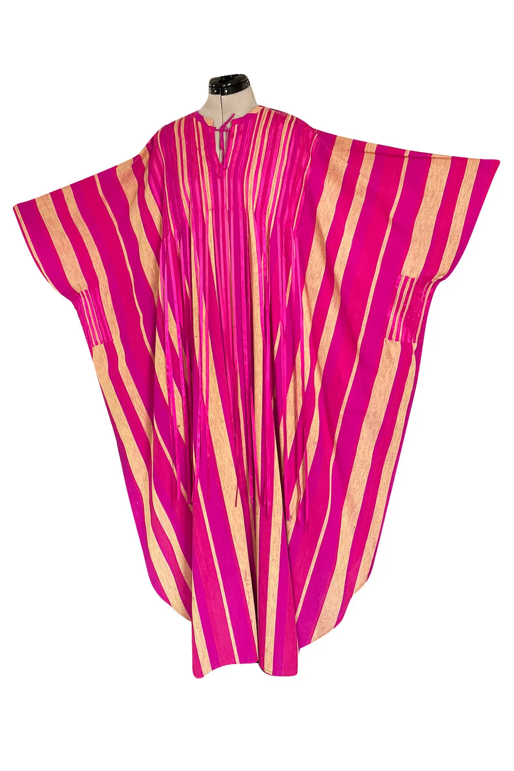 Exceptional 1960s Josefa Mexico Pink Pintuck & Ribbon Cotton Caftan Dress