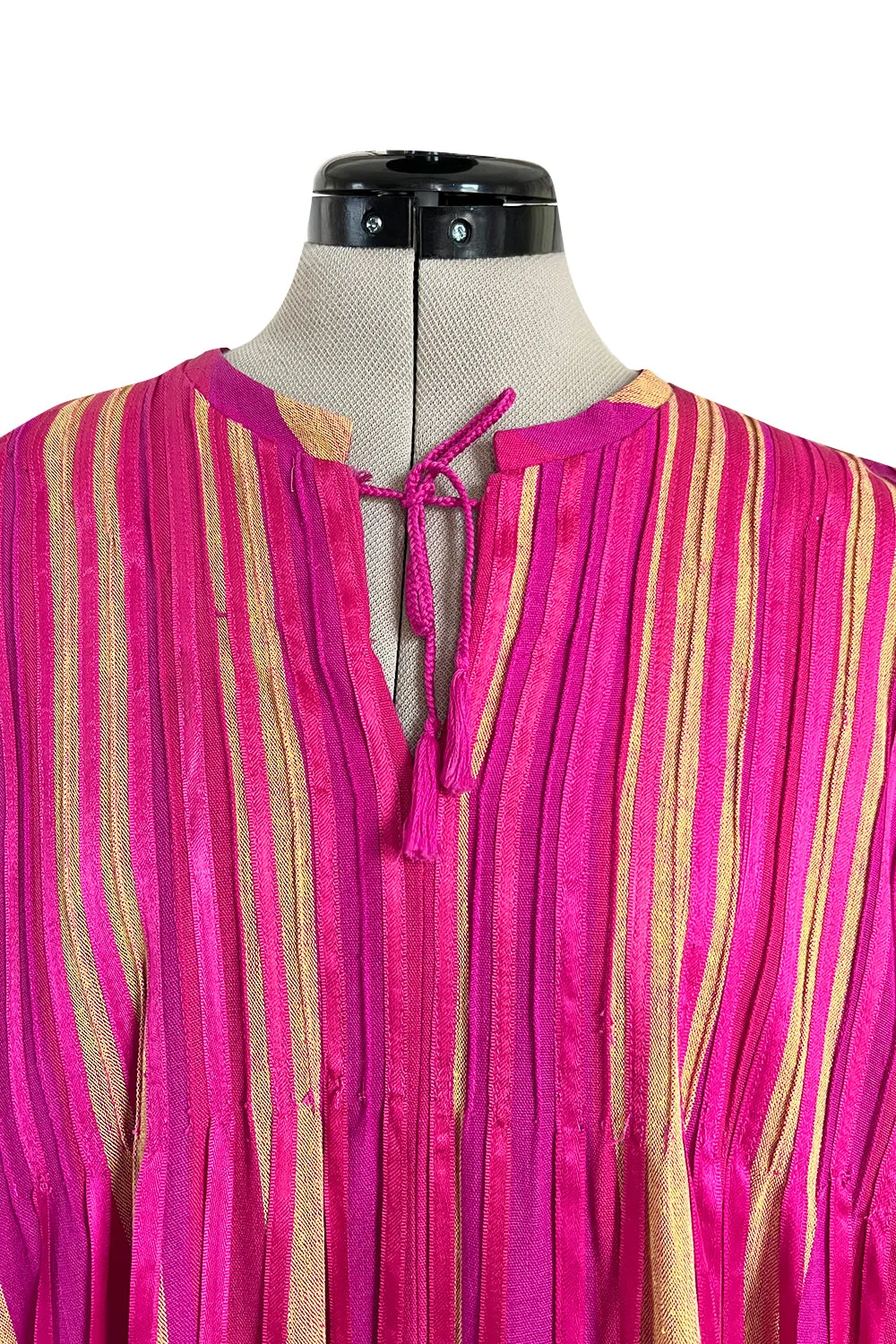 Exceptional 1960s Josefa Mexico Pink Pintuck & Ribbon Cotton Caftan Dress