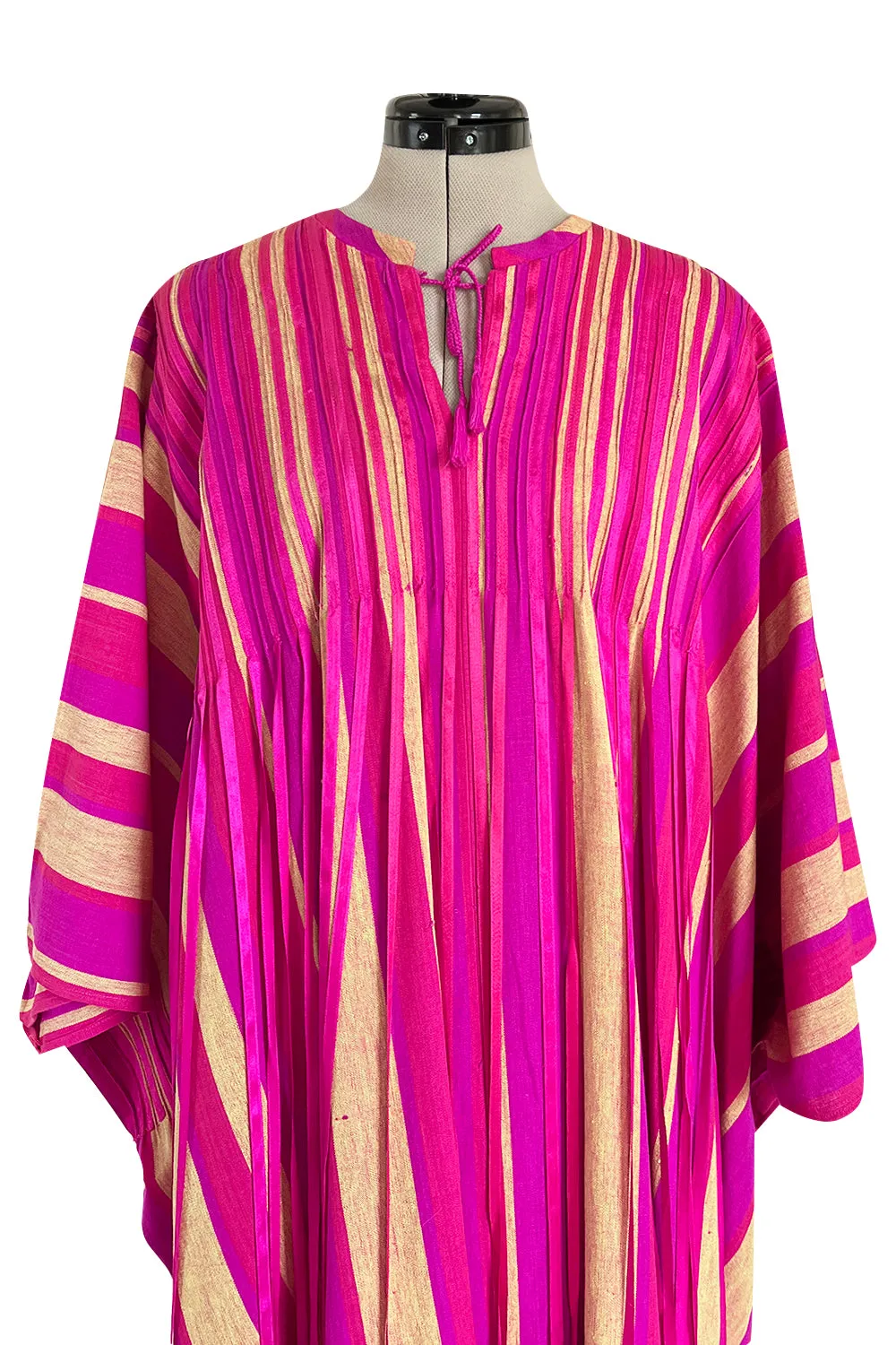 Exceptional 1960s Josefa Mexico Pink Pintuck & Ribbon Cotton Caftan Dress