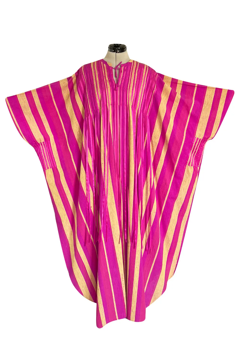 Exceptional 1960s Josefa Mexico Pink Pintuck & Ribbon Cotton Caftan Dress