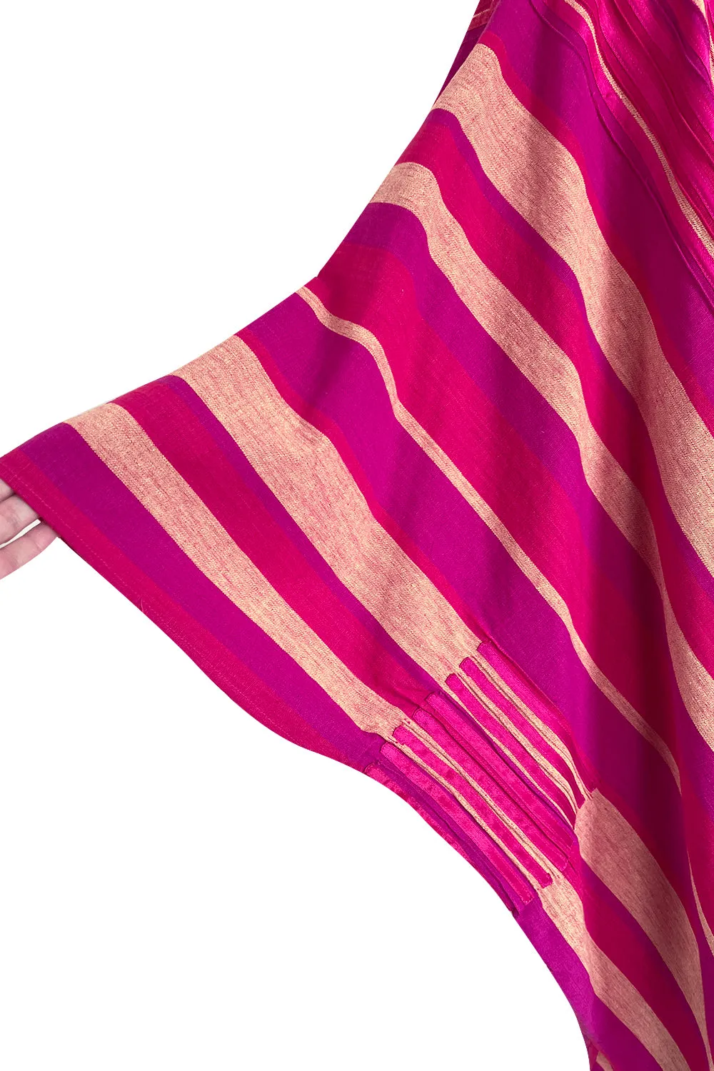 Exceptional 1960s Josefa Mexico Pink Pintuck & Ribbon Cotton Caftan Dress