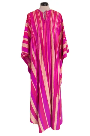 Exceptional 1960s Josefa Mexico Pink Pintuck & Ribbon Cotton Caftan Dress