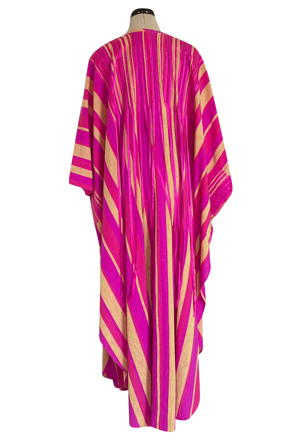 Exceptional 1960s Josefa Mexico Pink Pintuck & Ribbon Cotton Caftan Dress