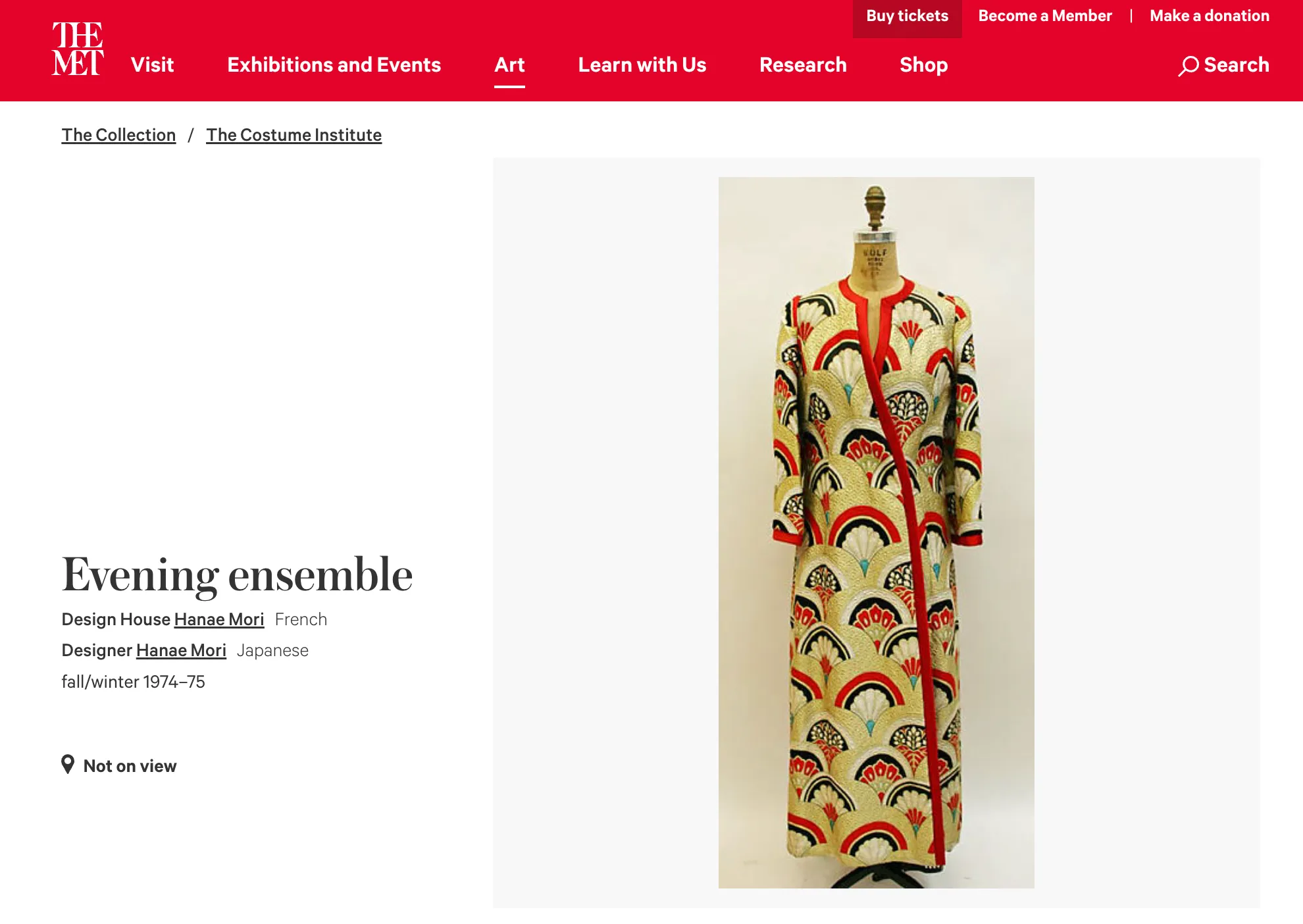 Exquisite Fall 1974 Hanae Mori Metallic Gold Brocade 3/4 Sleeve Coat w Pops of Turqoise & Red