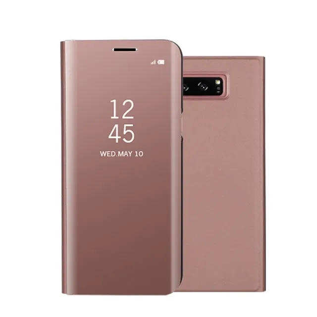 Fashion Shockproof  Ultra Thin Electroplating PU Case Cover Mirror Free Flip Anti-scratch Protective Case for Samsung Galaxy Note 8 Purple blue