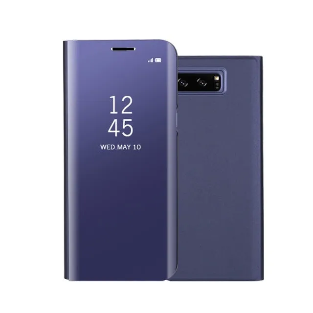 Fashion Shockproof  Ultra Thin Electroplating PU Case Cover Mirror Free Flip Anti-scratch Protective Case for Samsung Galaxy Note 8 Purple blue