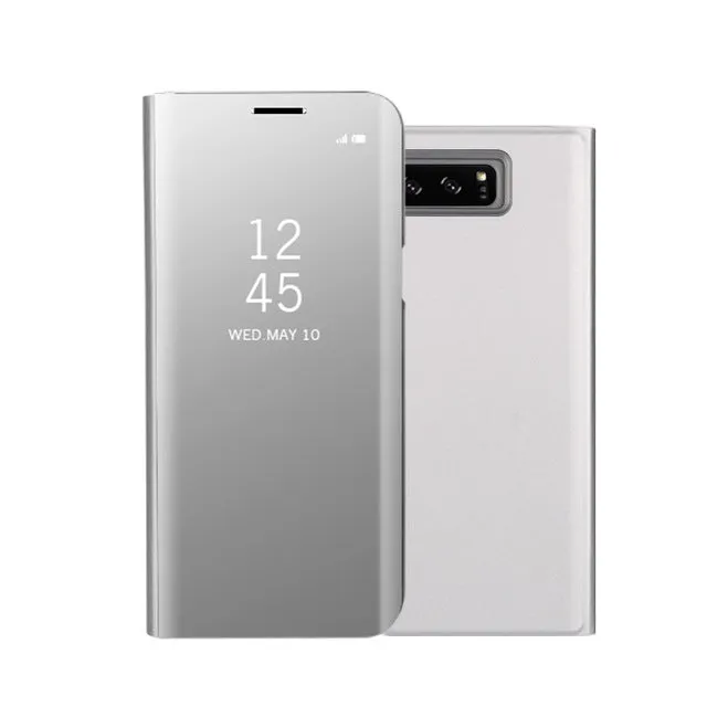 Fashion Shockproof  Ultra Thin Electroplating PU Case Cover Mirror Free Flip Anti-scratch Protective Case for Samsung Galaxy Note 8 Purple blue