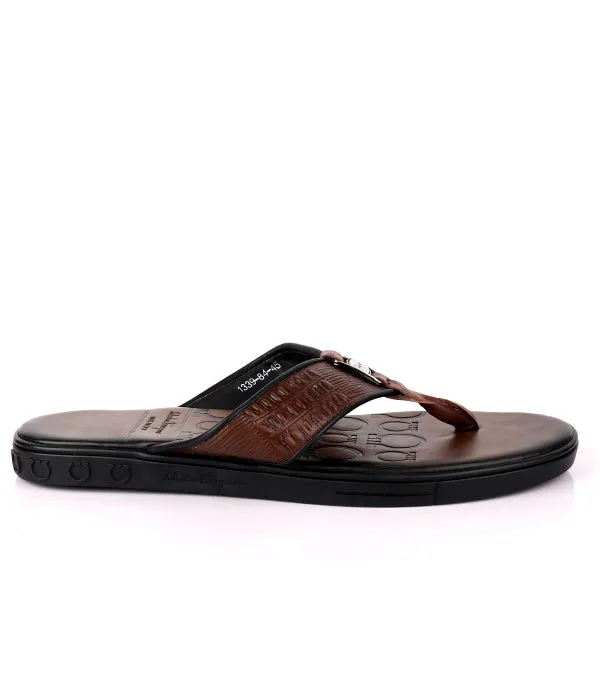 Ferragamo Silver Croc Flip Flop | Brown