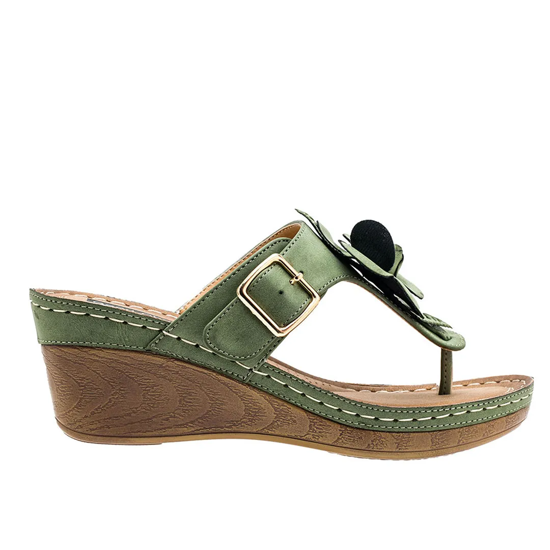 Flora Green Wedge Sandals