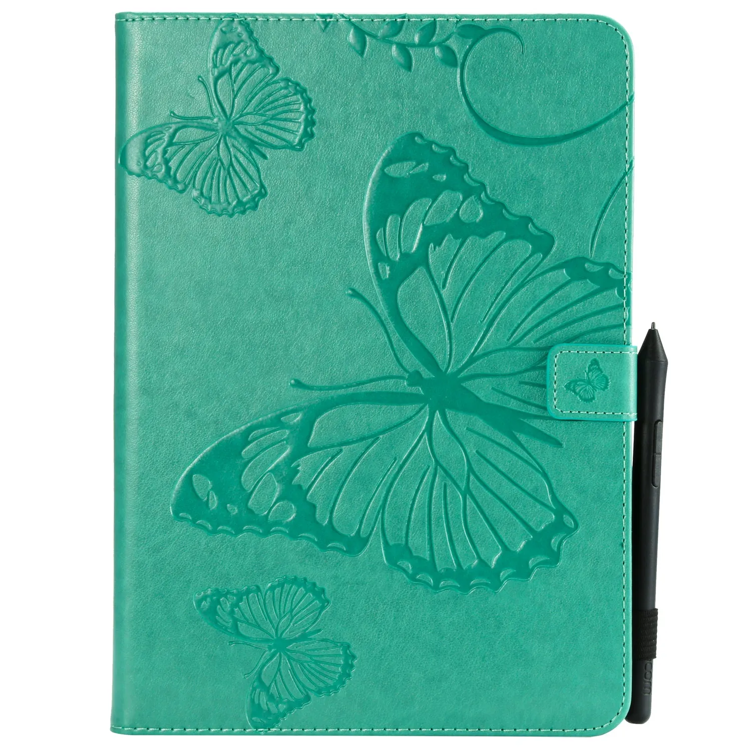 For iPad 5/6/air1/air2 9.7 Fashion Butterfly Embossed PU Leather Magnetic Closure Stand Case Auto Wake/Sleep Cover with Pen Slot purple