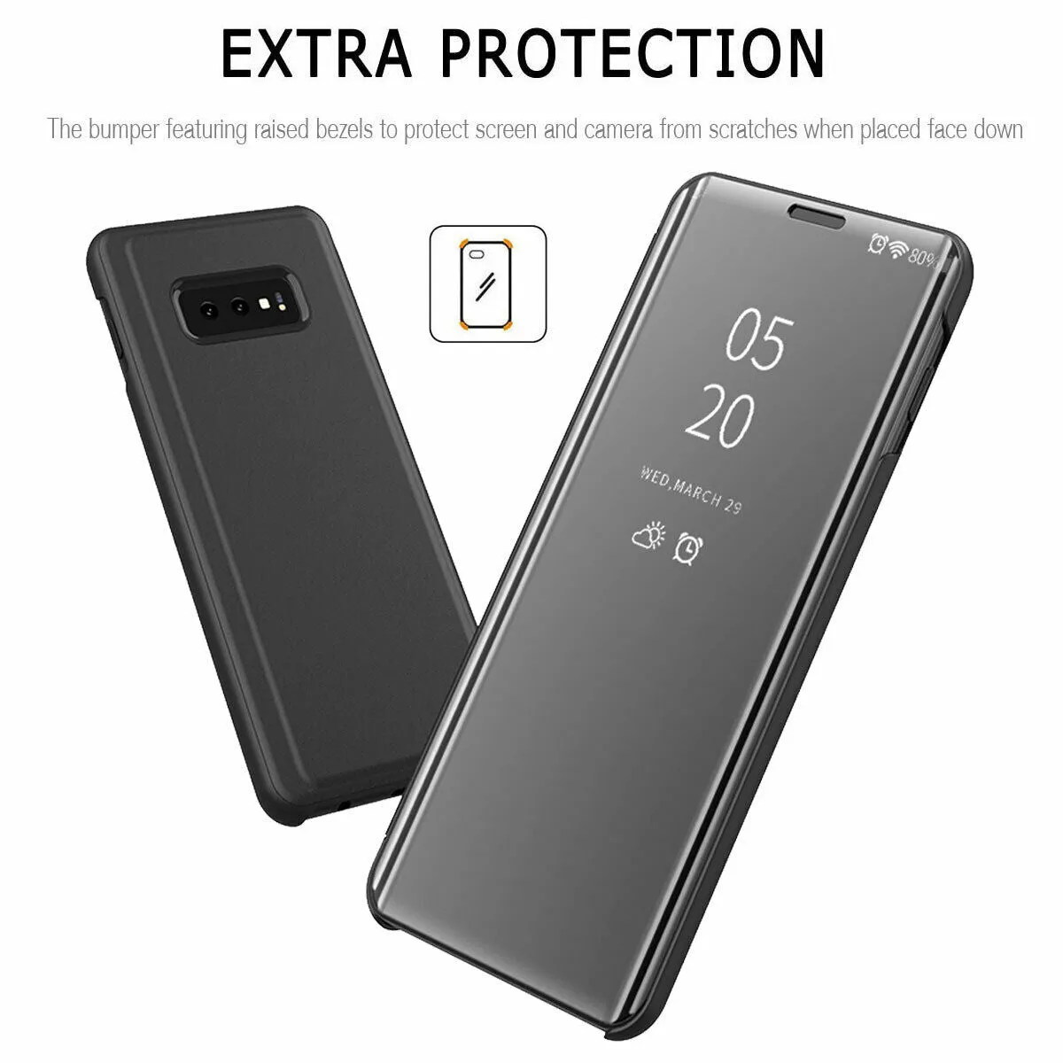 For Samsung Galaxy S10/S10 Plus/S10E Smart Leather Flip Mirror 360 Phone Case Cover Silver