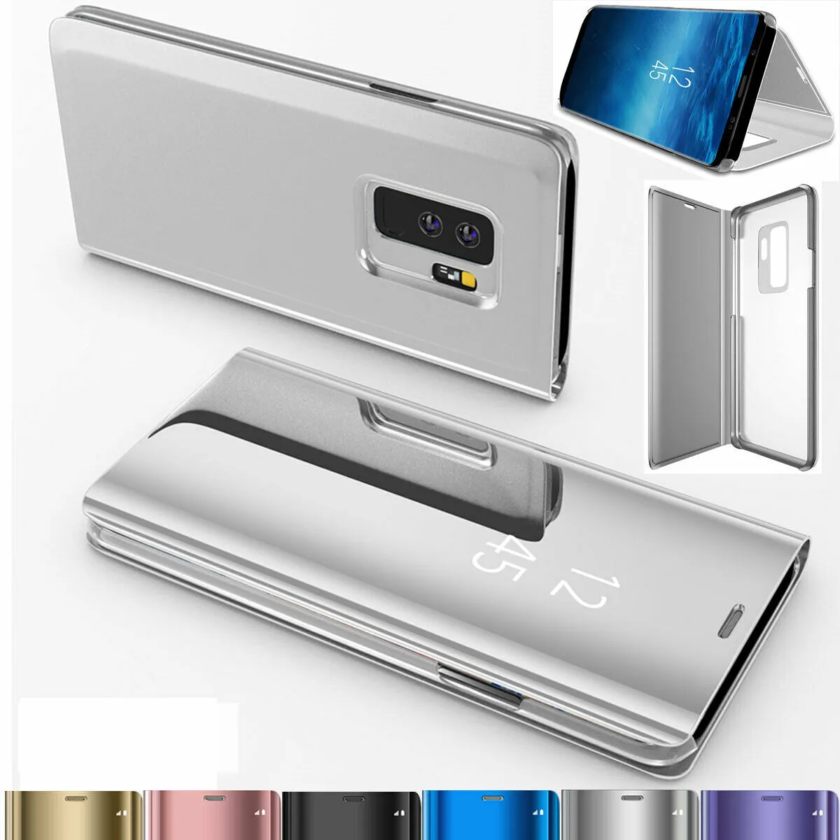 For Samsung Galaxy S10/S10 Plus/S10E Smart Leather Flip Mirror 360 Phone Case Cover Silver