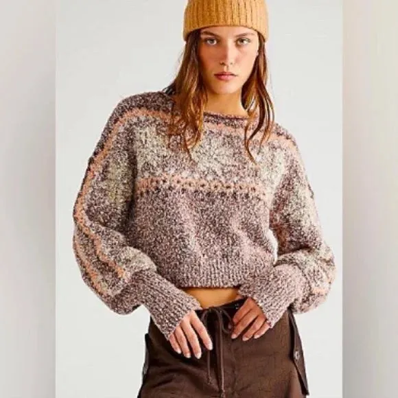 Free People Snowflake Cropped Knit Sweater