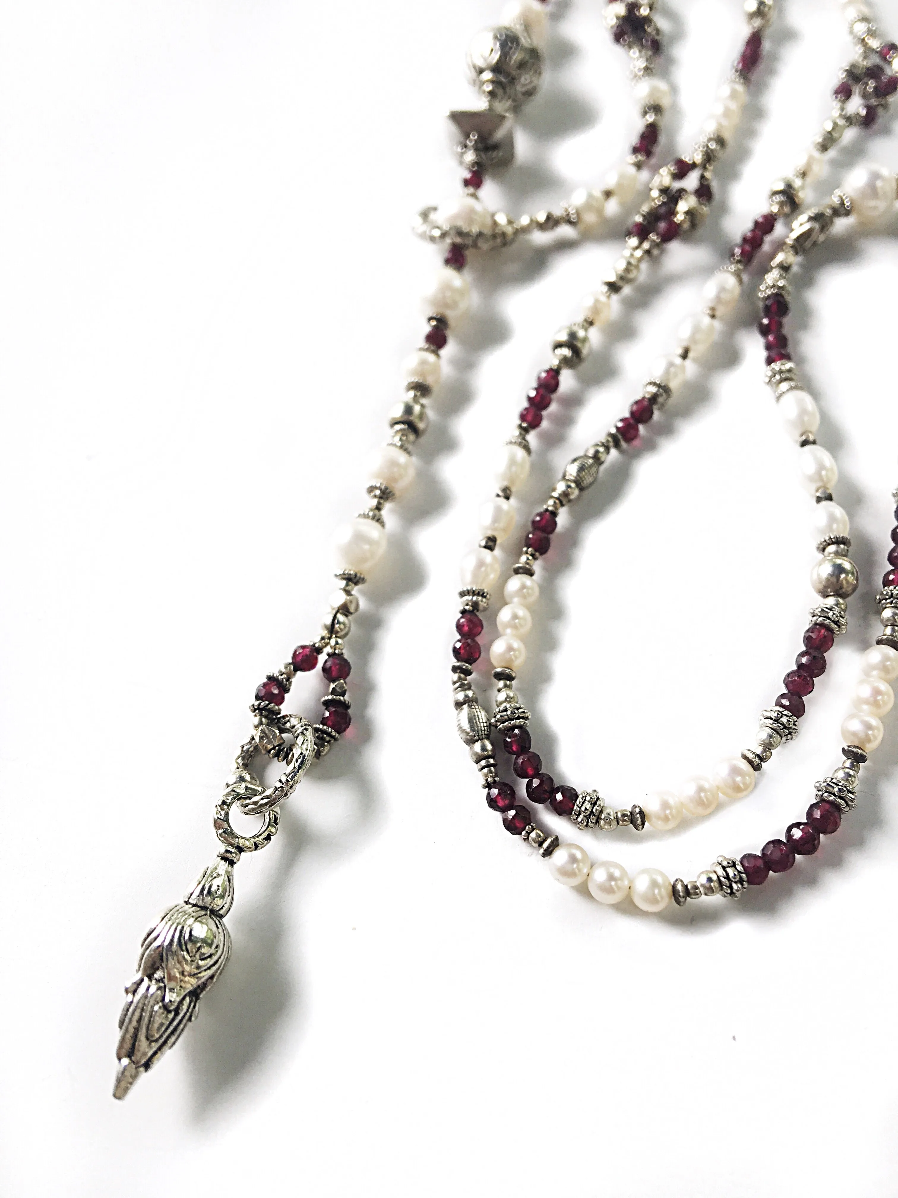 Freshwater Pearl and Garnet Long Wrap Necklace