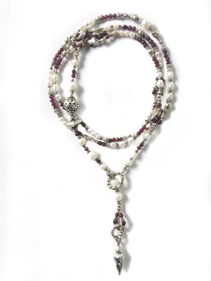 Freshwater Pearl and Garnet Long Wrap Necklace