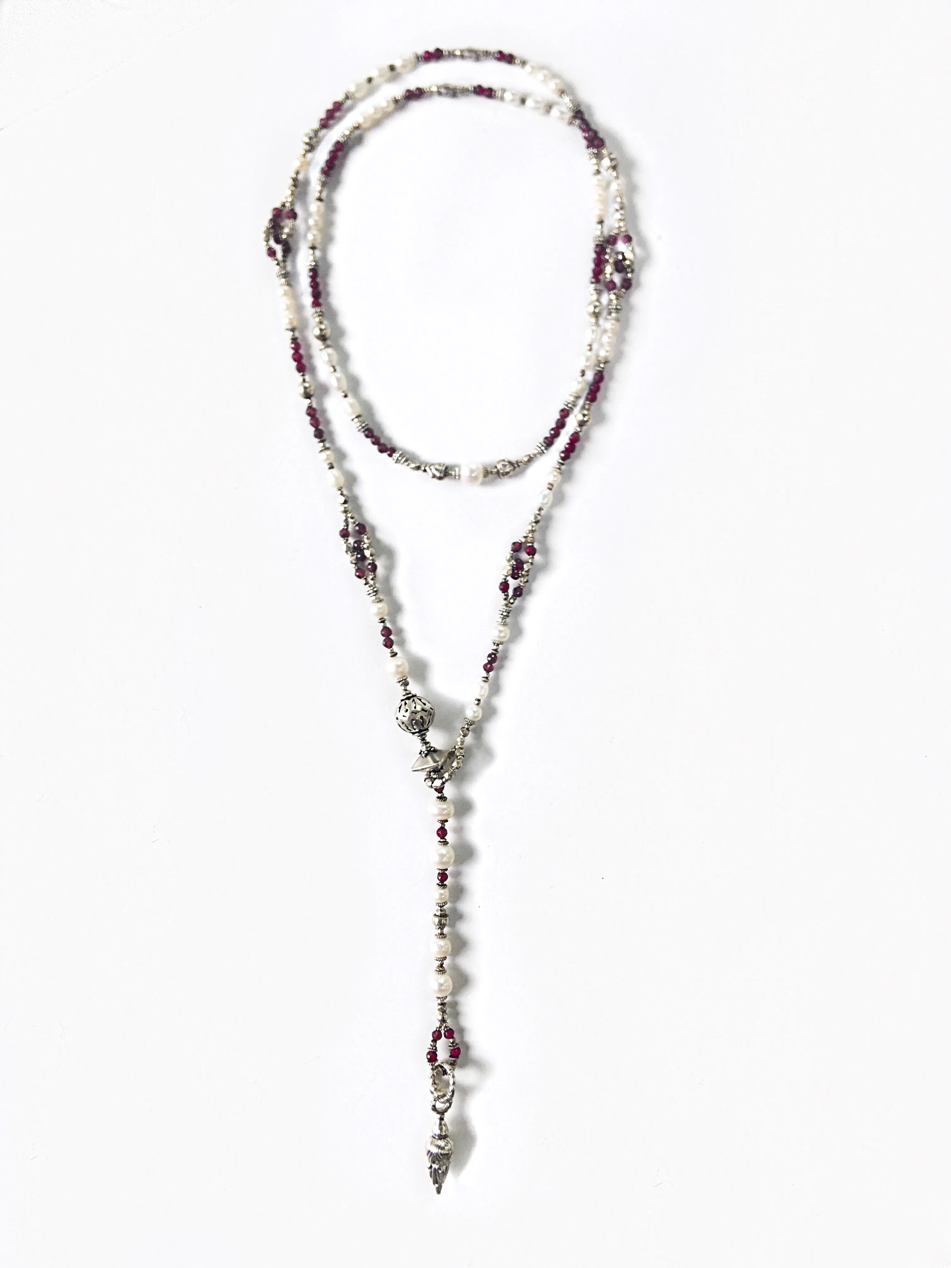 Freshwater Pearl and Garnet Long Wrap Necklace