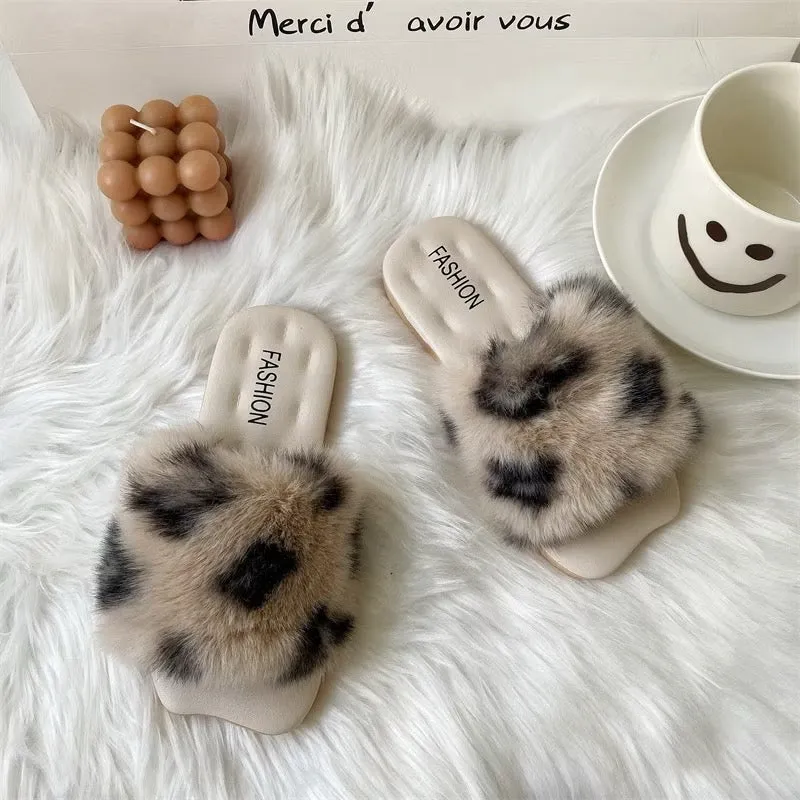 Fuzzy fur slippers