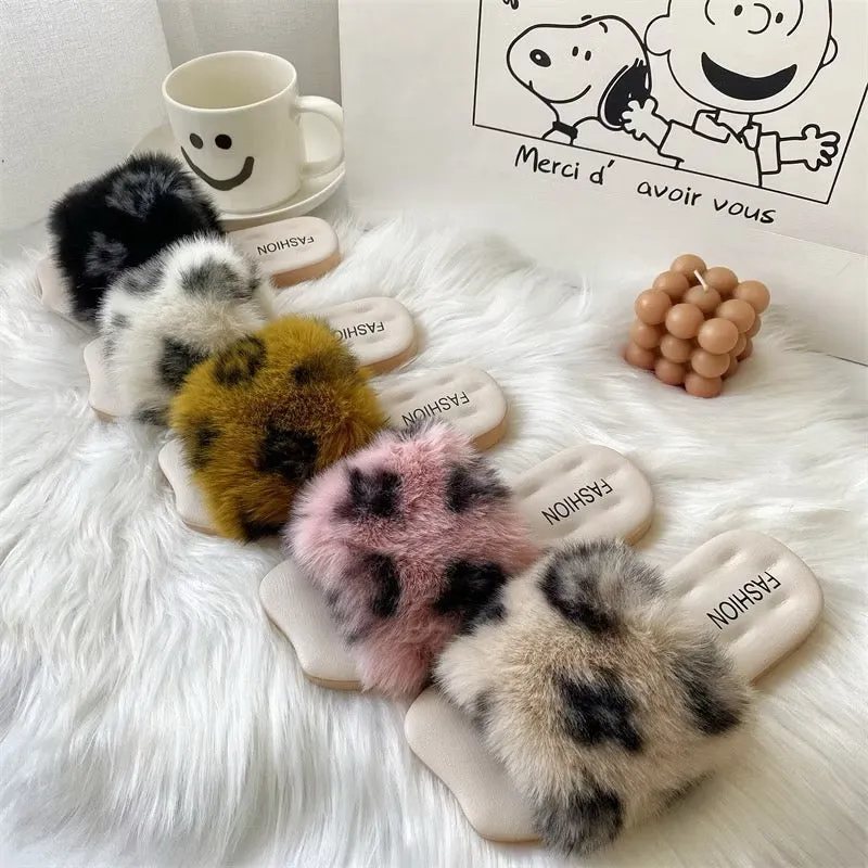 Fuzzy fur slippers