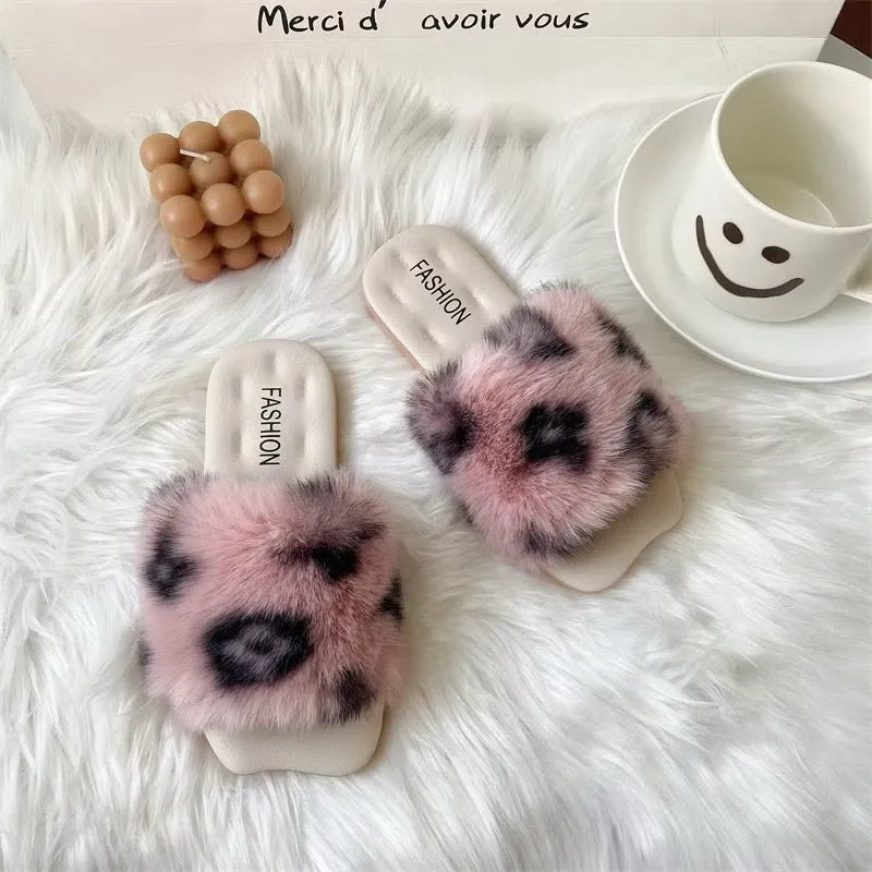 Fuzzy fur slippers