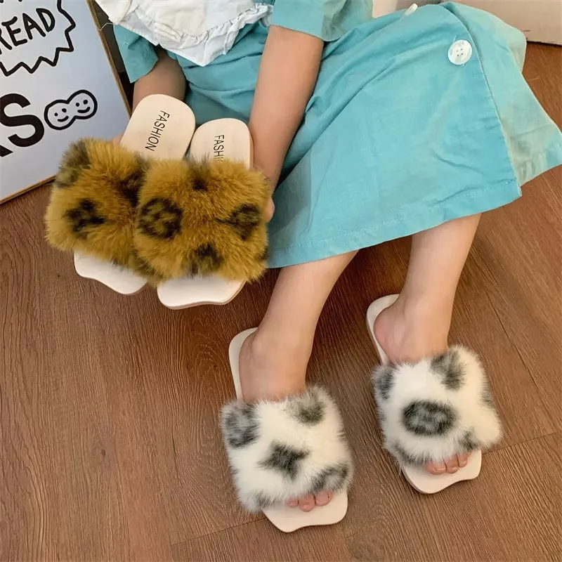 Fuzzy fur slippers