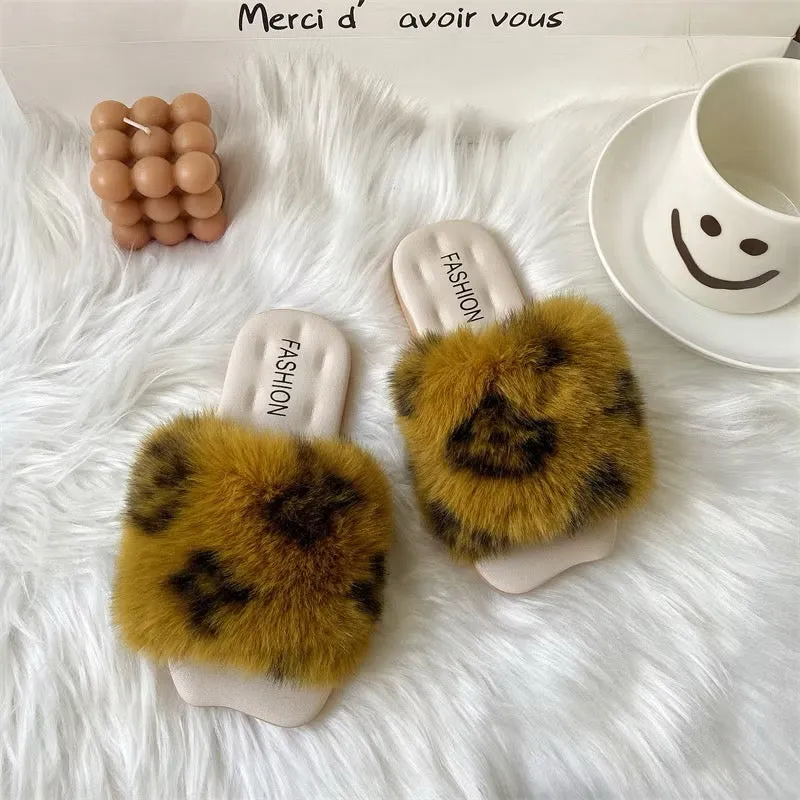 Fuzzy fur slippers