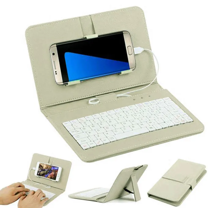 General Wired Keyboard Flip Holster Case for Andriod Mobile Phone 4.8-6.0"" Pink