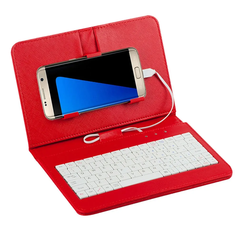 General Wired Keyboard Flip Holster Case for Andriod Mobile Phone 4.8-6.0"" Pink