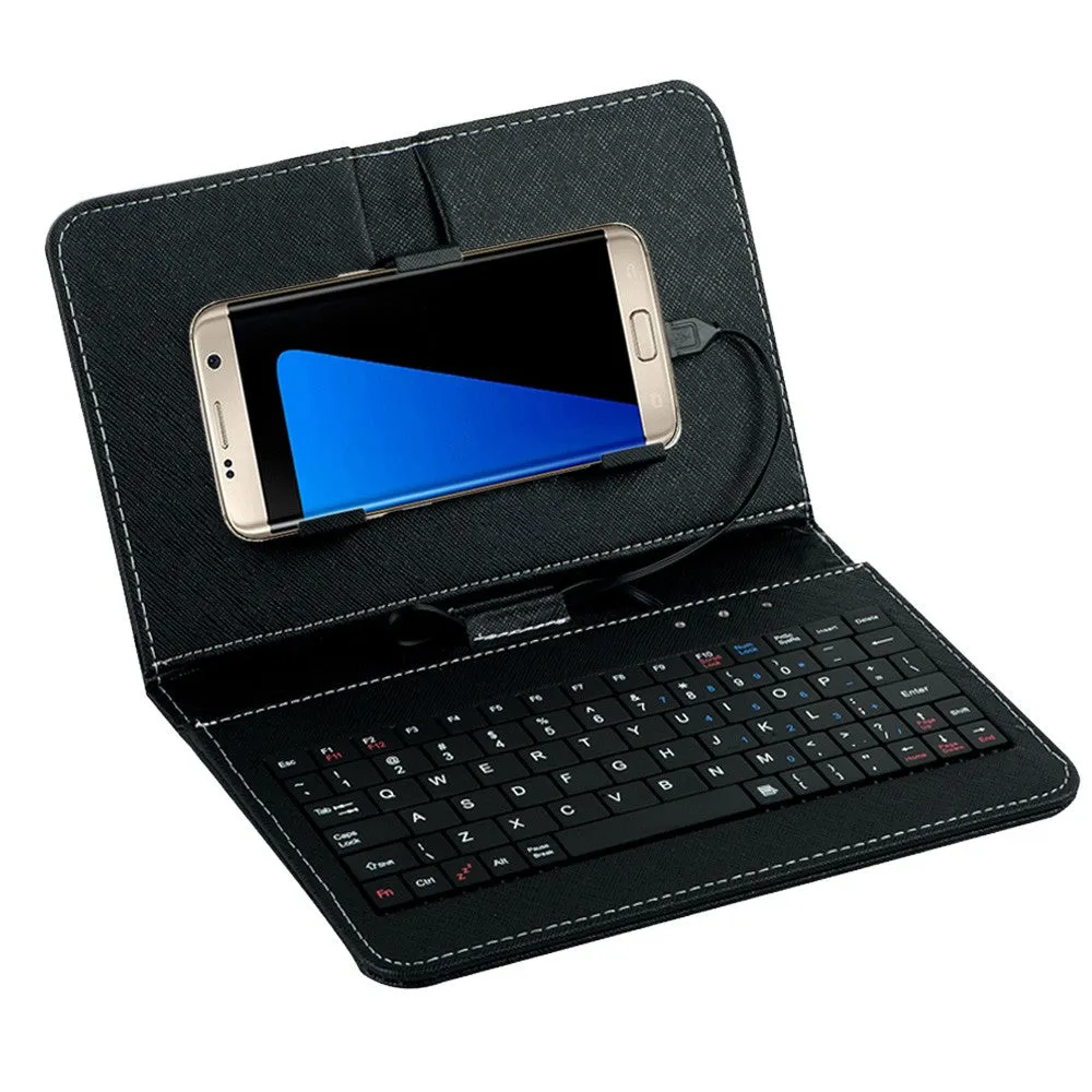 General Wired Keyboard Flip Holster Case for Andriod Mobile Phone 4.8-6.0"" Pink