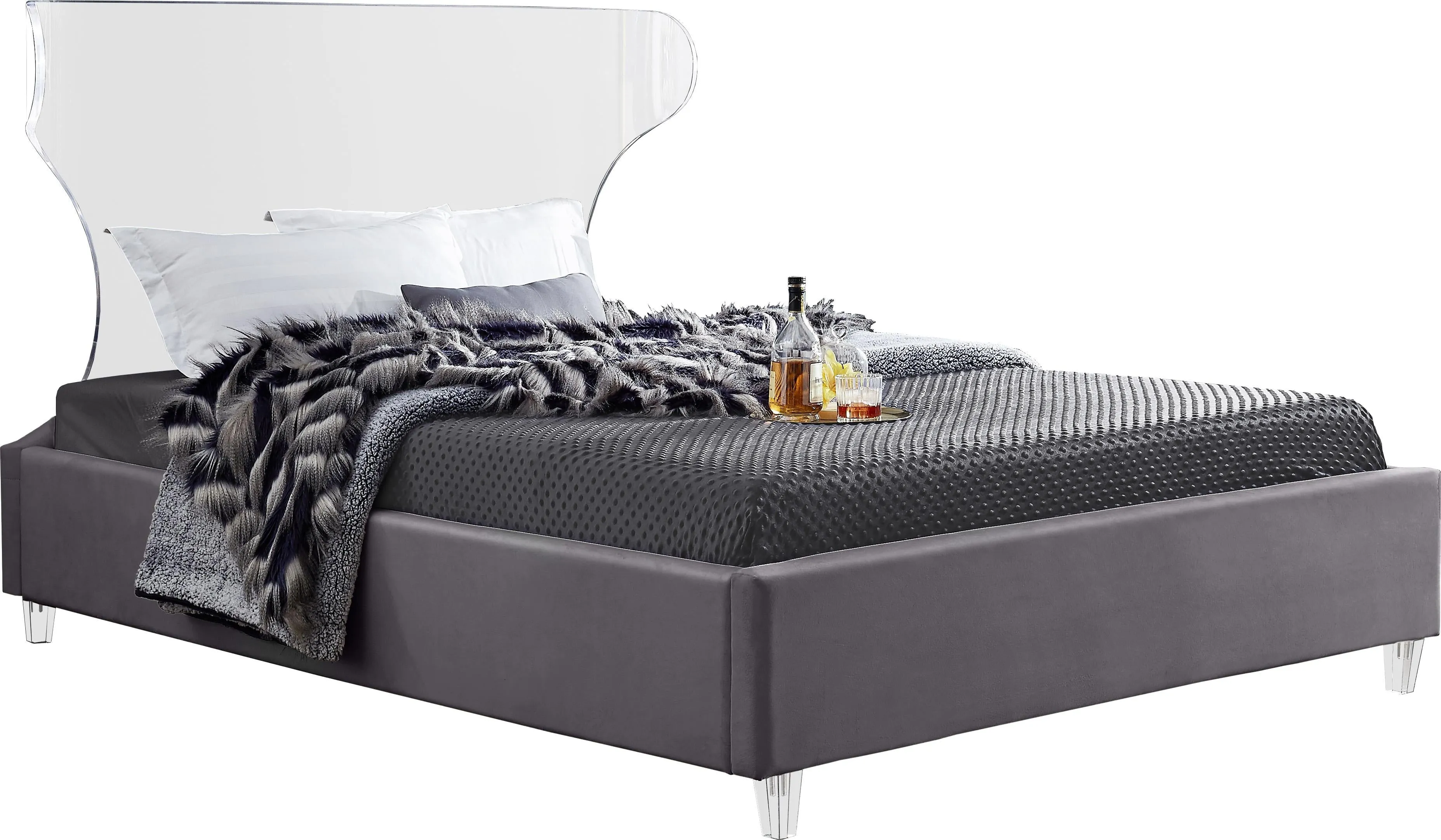 Ghost Grey Velvet Full Bed