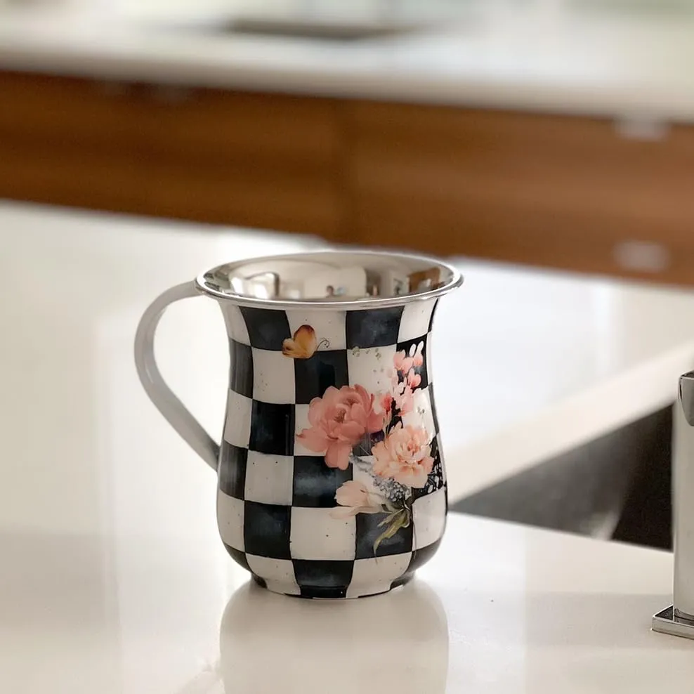 Gifts Plaza (D) Premium Stainless Steel Wash Cup Lightweight with Dual Handles (Checkered)