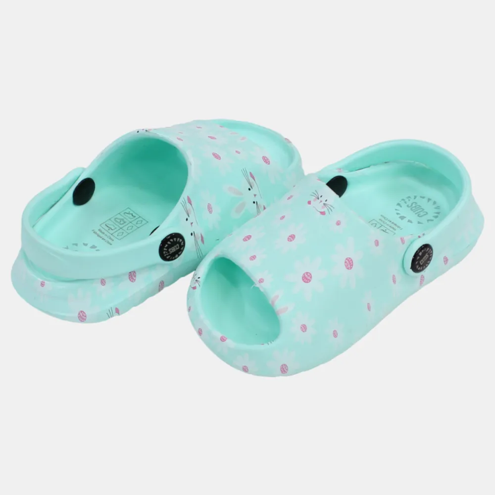 Girls Rubber Sandals – Aqua with Bunny Design