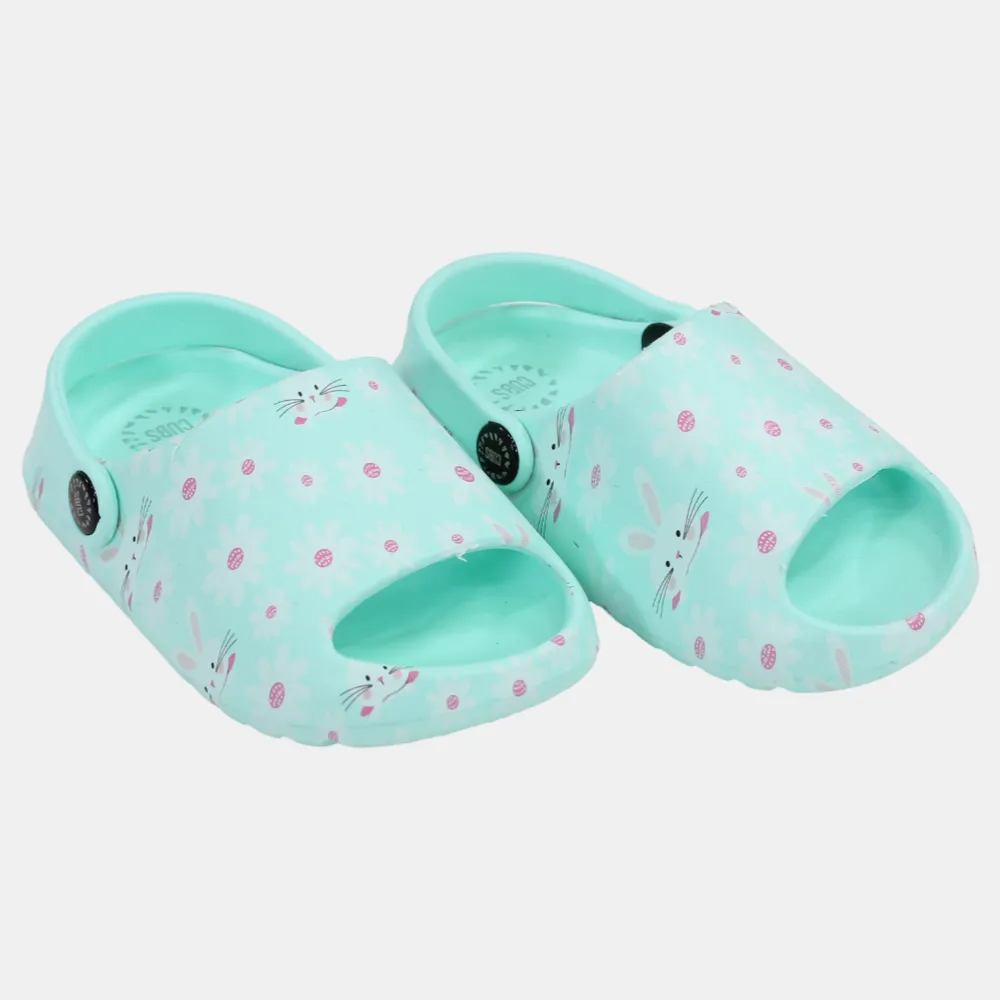 Girls Rubber Sandals – Aqua with Bunny Design