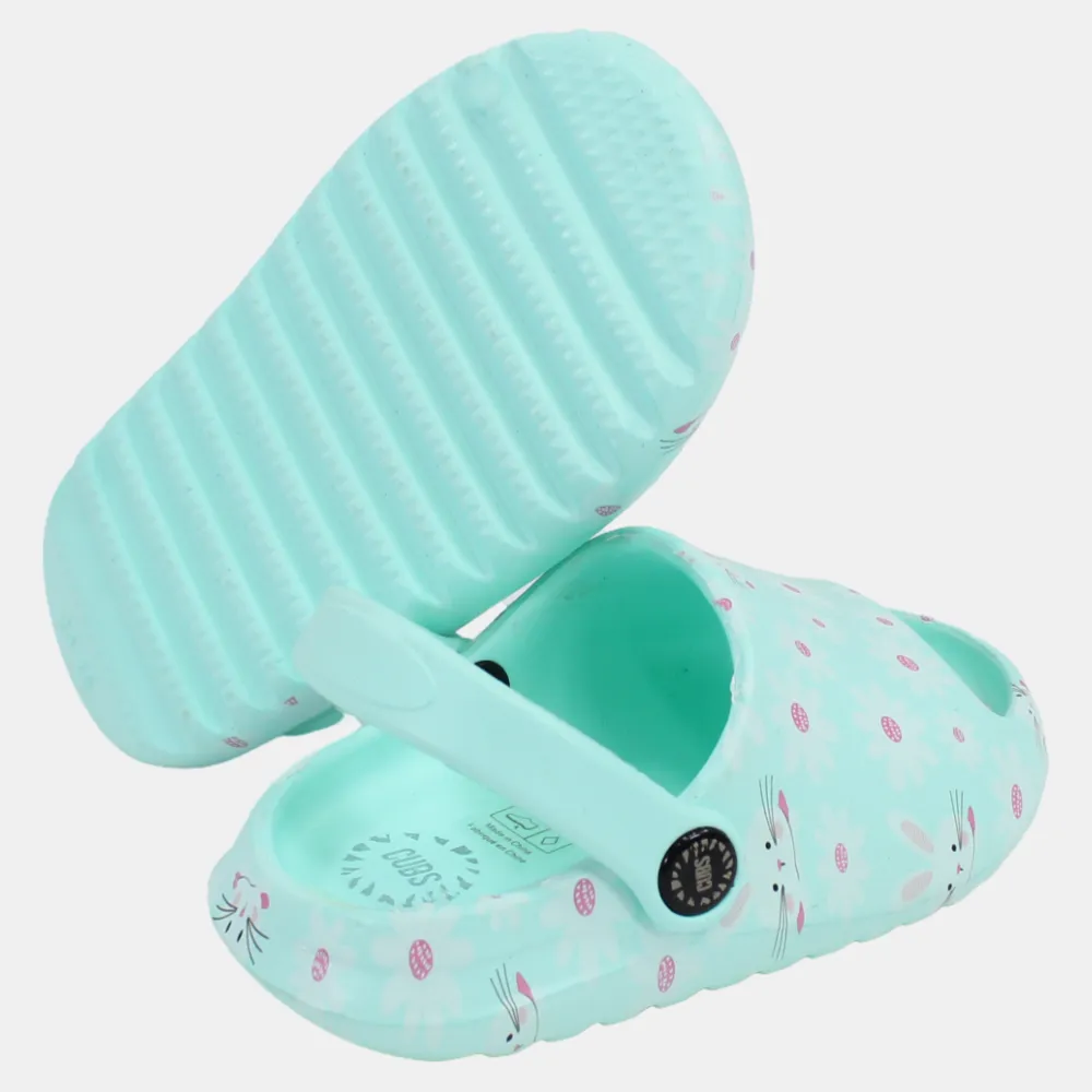 Girls Rubber Sandals – Aqua with Bunny Design