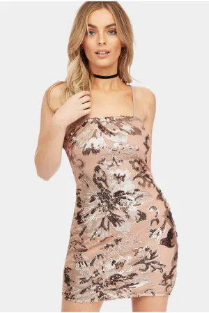 Gold Sequin Strappy Mini Dress