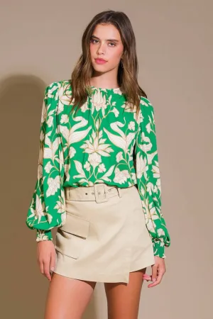 Green Floral Woven Blouse