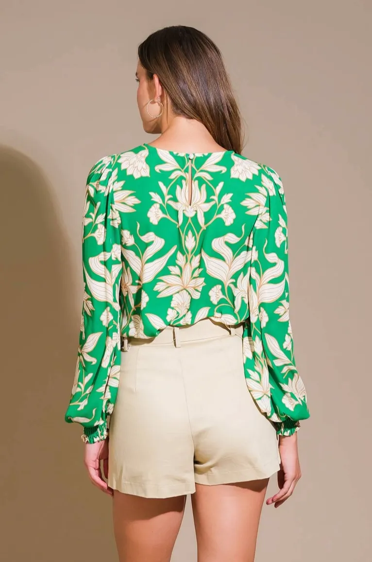 Green Floral Woven Blouse