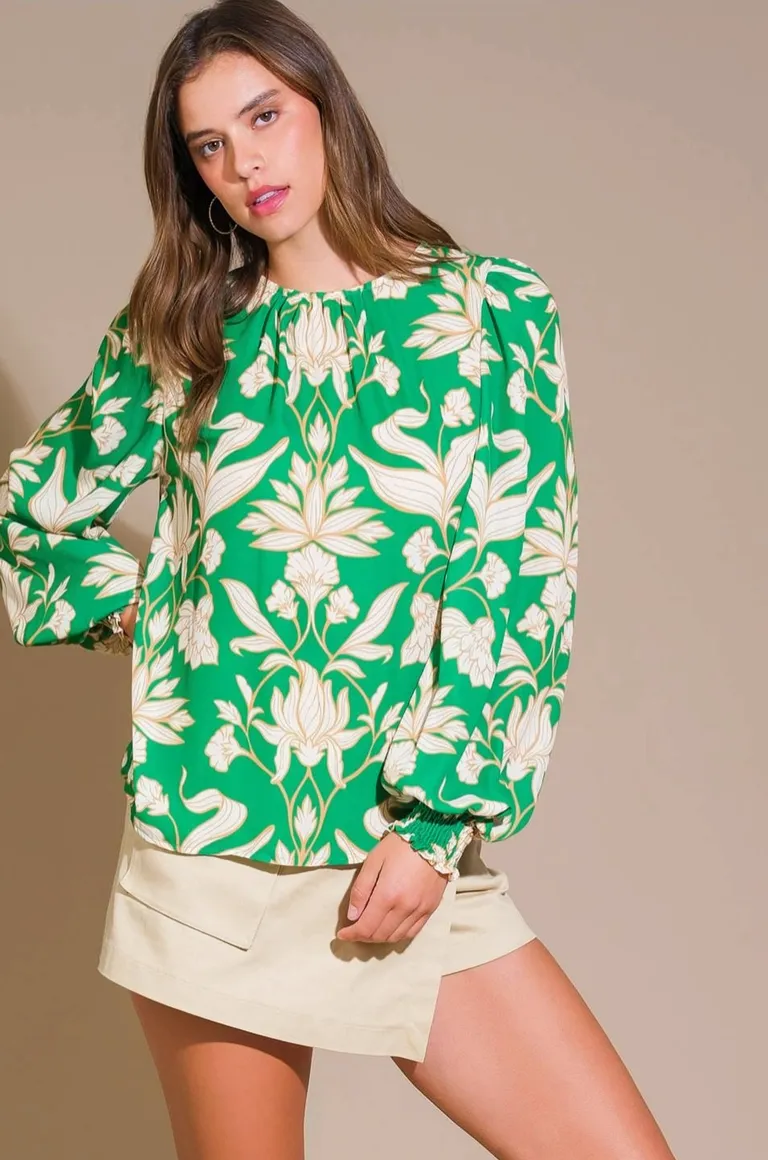 Green Floral Woven Blouse