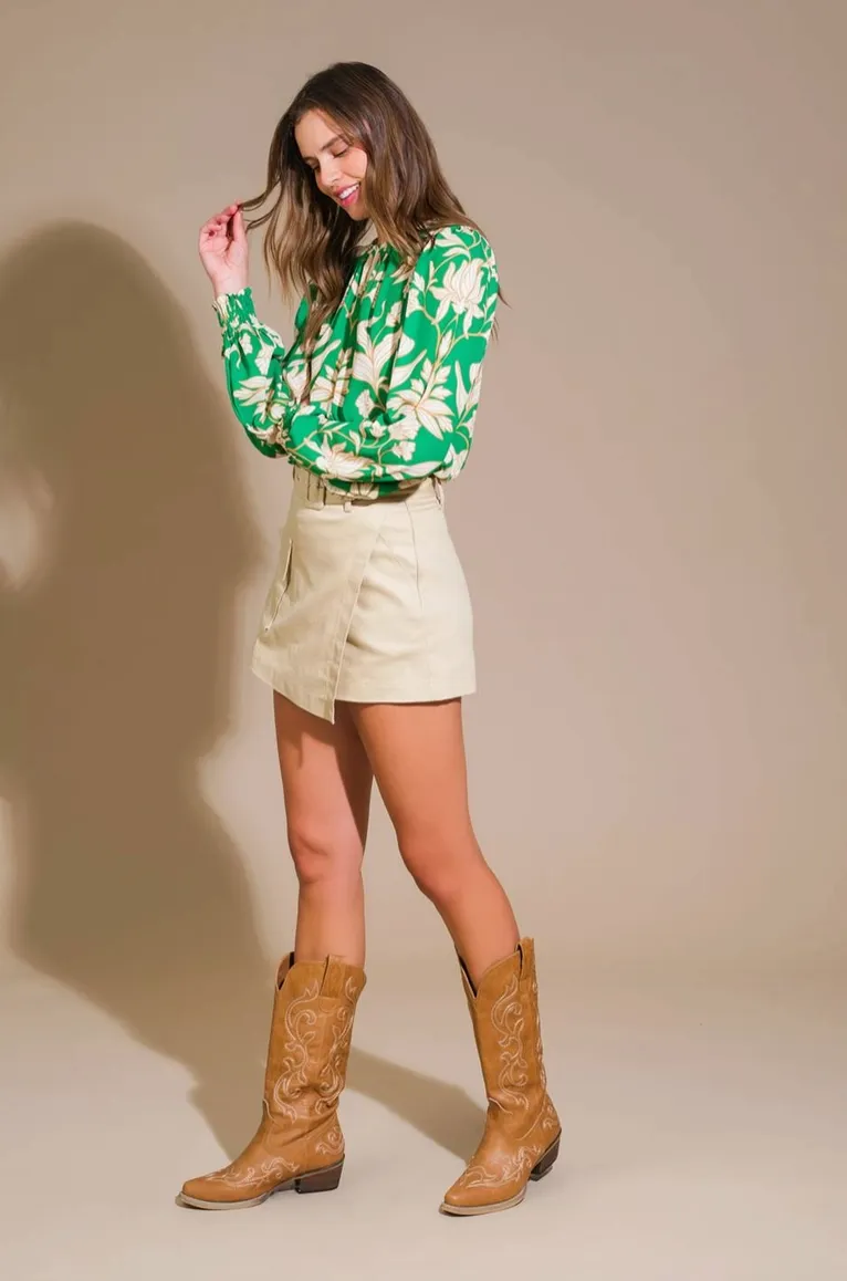Green Floral Woven Blouse