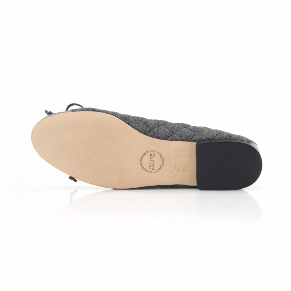Grey Quilted Flannel Ballet Flat