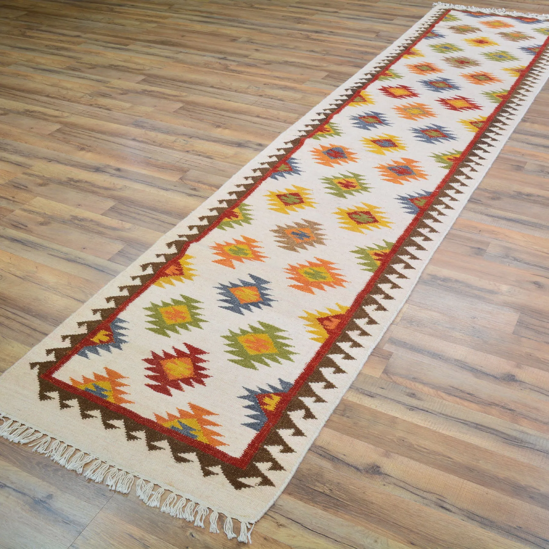 Hand-Woven Indo Durrie Tribal Design Handmade 100% Wool Rug (Size 2.6 X 11.6) Brral-5055