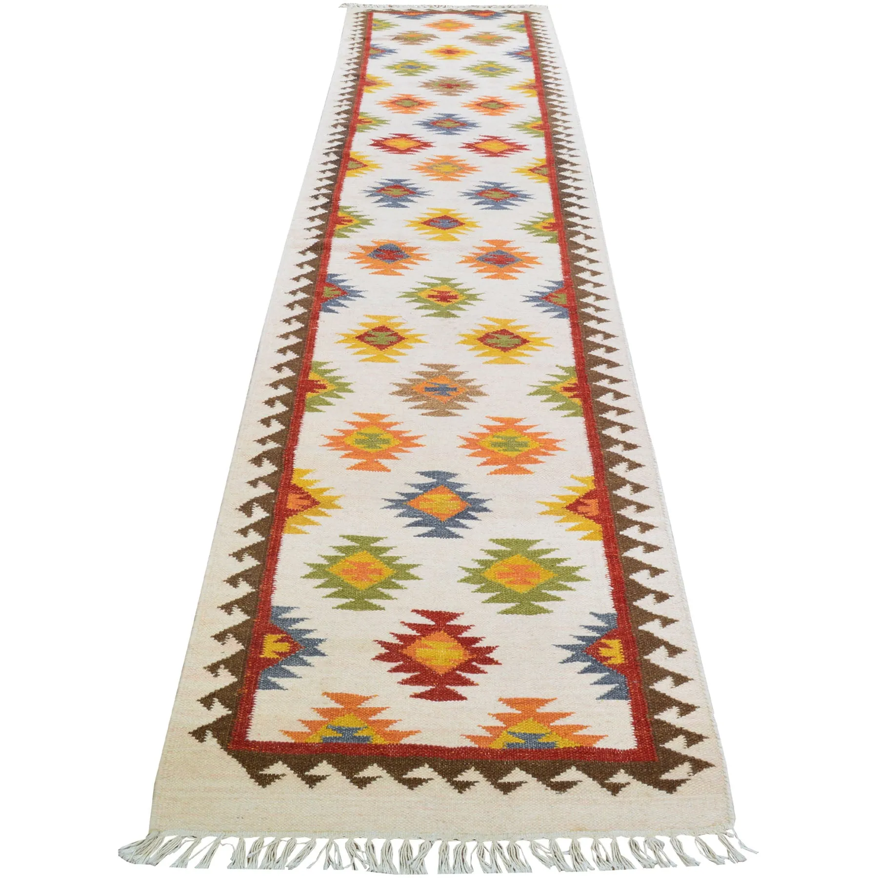 Hand-Woven Indo Durrie Tribal Design Handmade 100% Wool Rug (Size 2.6 X 11.6) Brral-5055