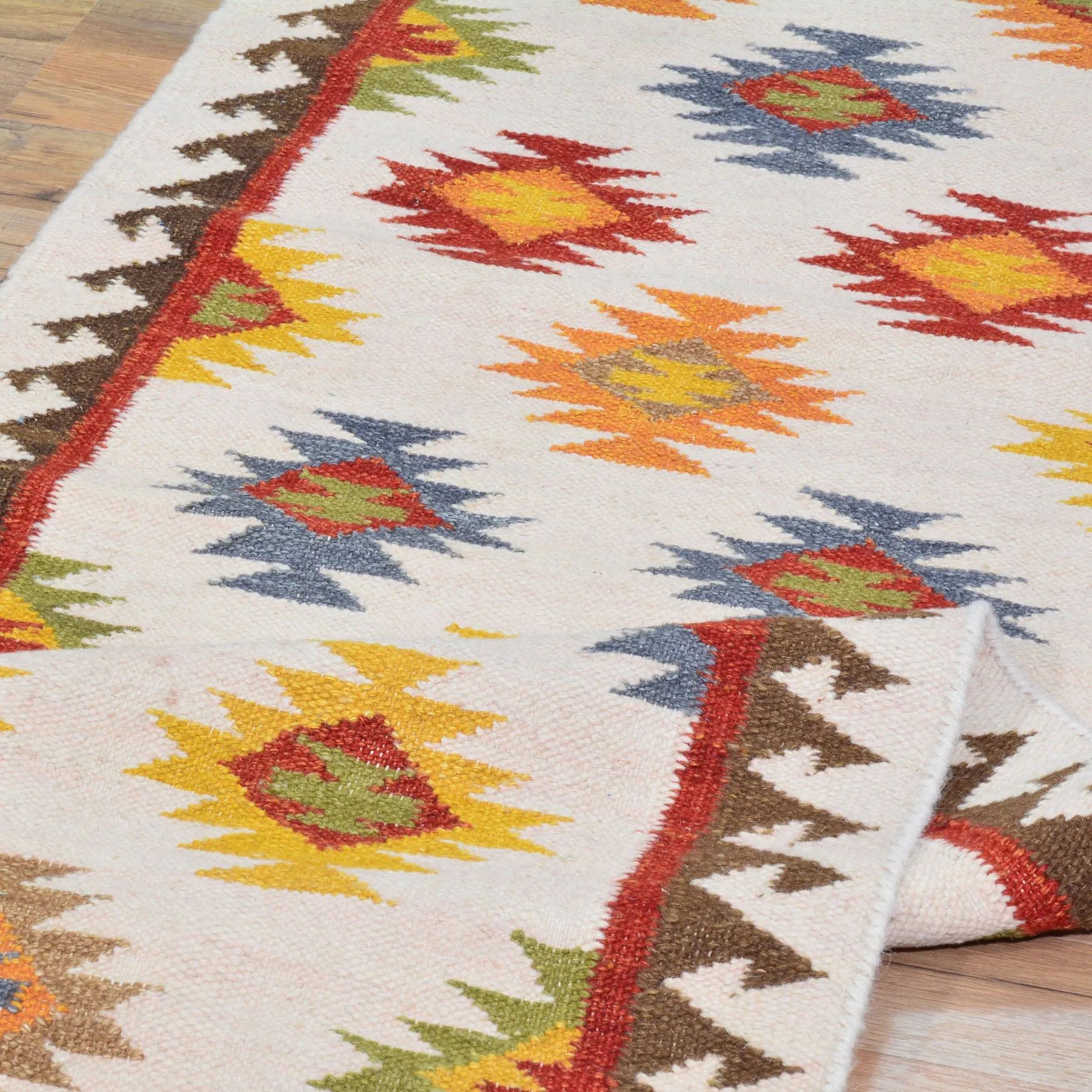 Hand-Woven Indo Durrie Tribal Design Handmade 100% Wool Rug (Size 2.6 X 11.6) Brral-5055