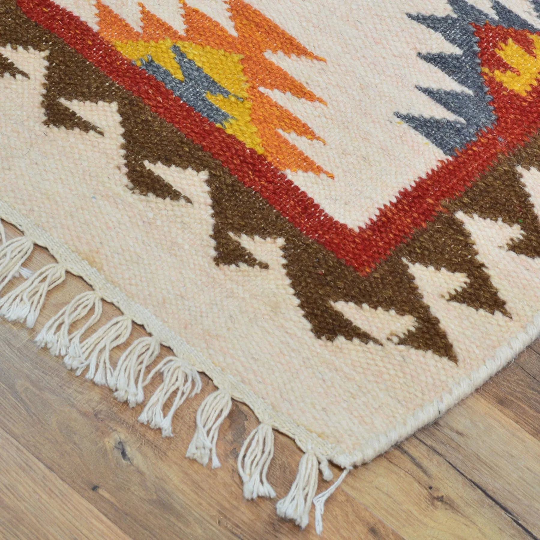 Hand-Woven Indo Durrie Tribal Design Handmade 100% Wool Rug (Size 2.6 X 11.6) Brral-5055