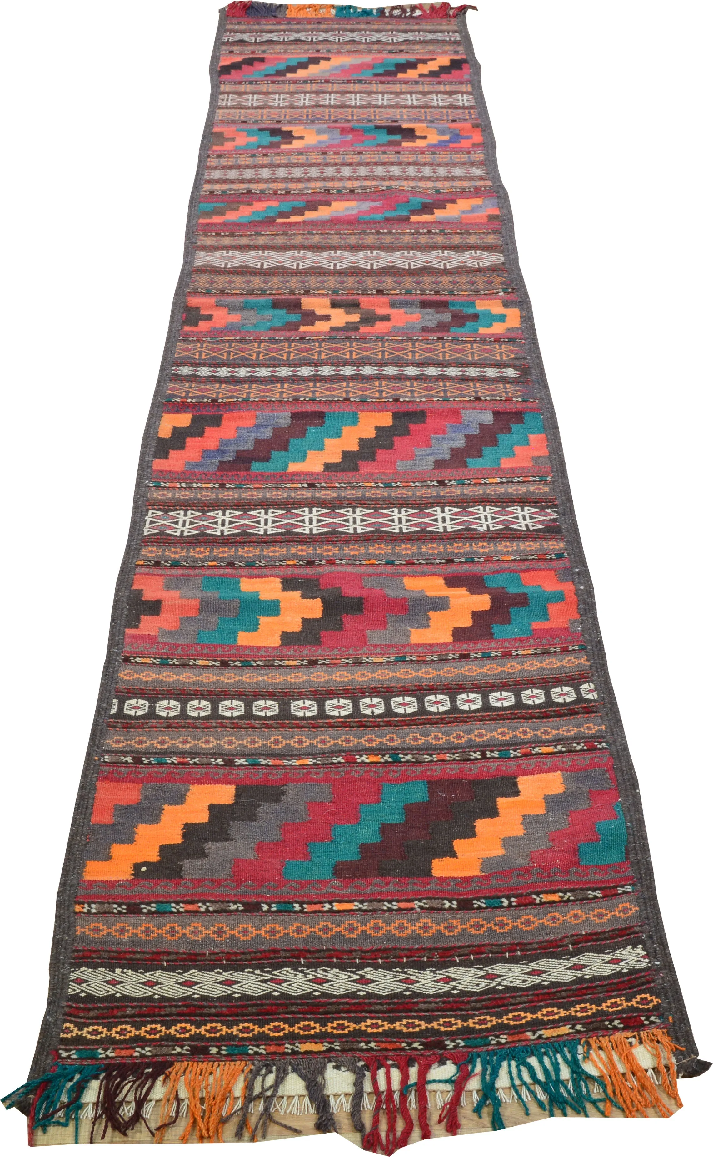 Hand-Woven Old Tribal Turkish 100% Wool Oriental Kilim Rug (Size 1.10 X 10.0) Cwral-10272