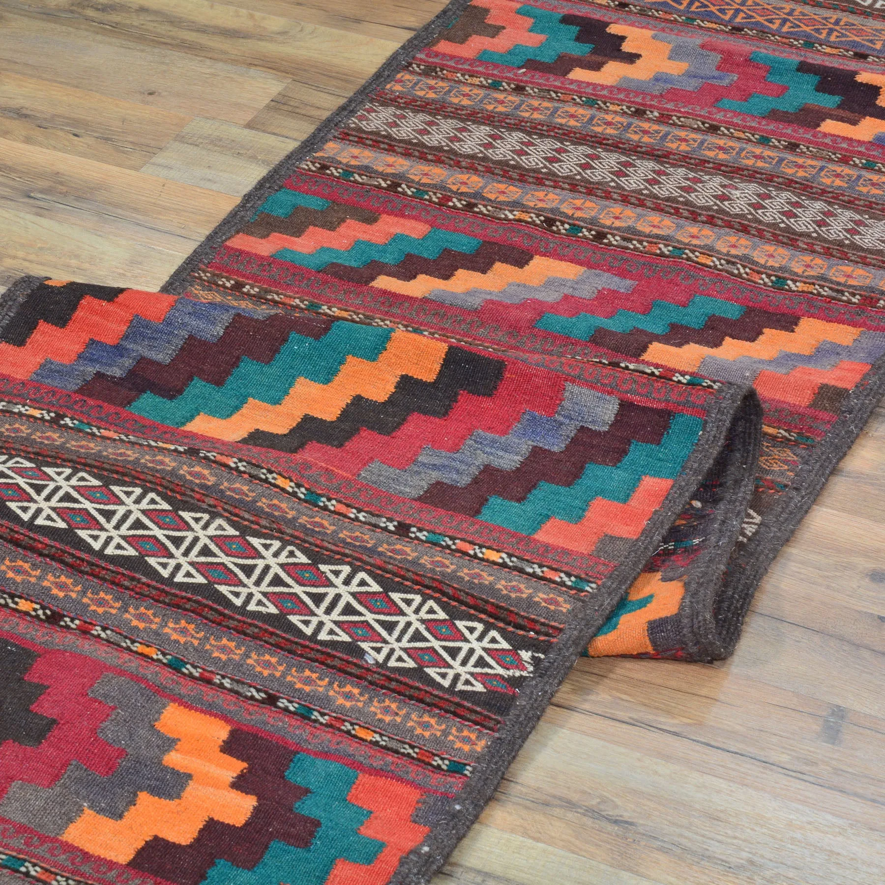 Hand-Woven Old Tribal Turkish 100% Wool Oriental Kilim Rug (Size 1.10 X 10.0) Cwral-10272
