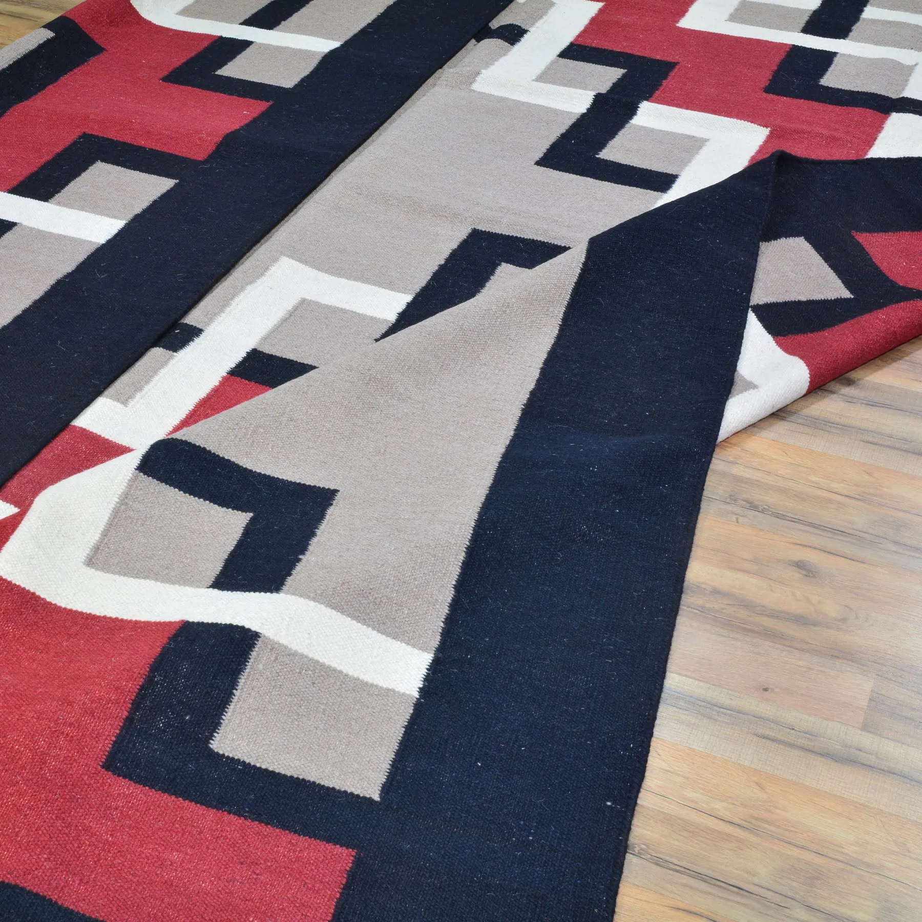 Hand-Woven Reversible Southwestern Design Handmade Wool Kilim (Size 9.10 X 14.0) Cwral-10506