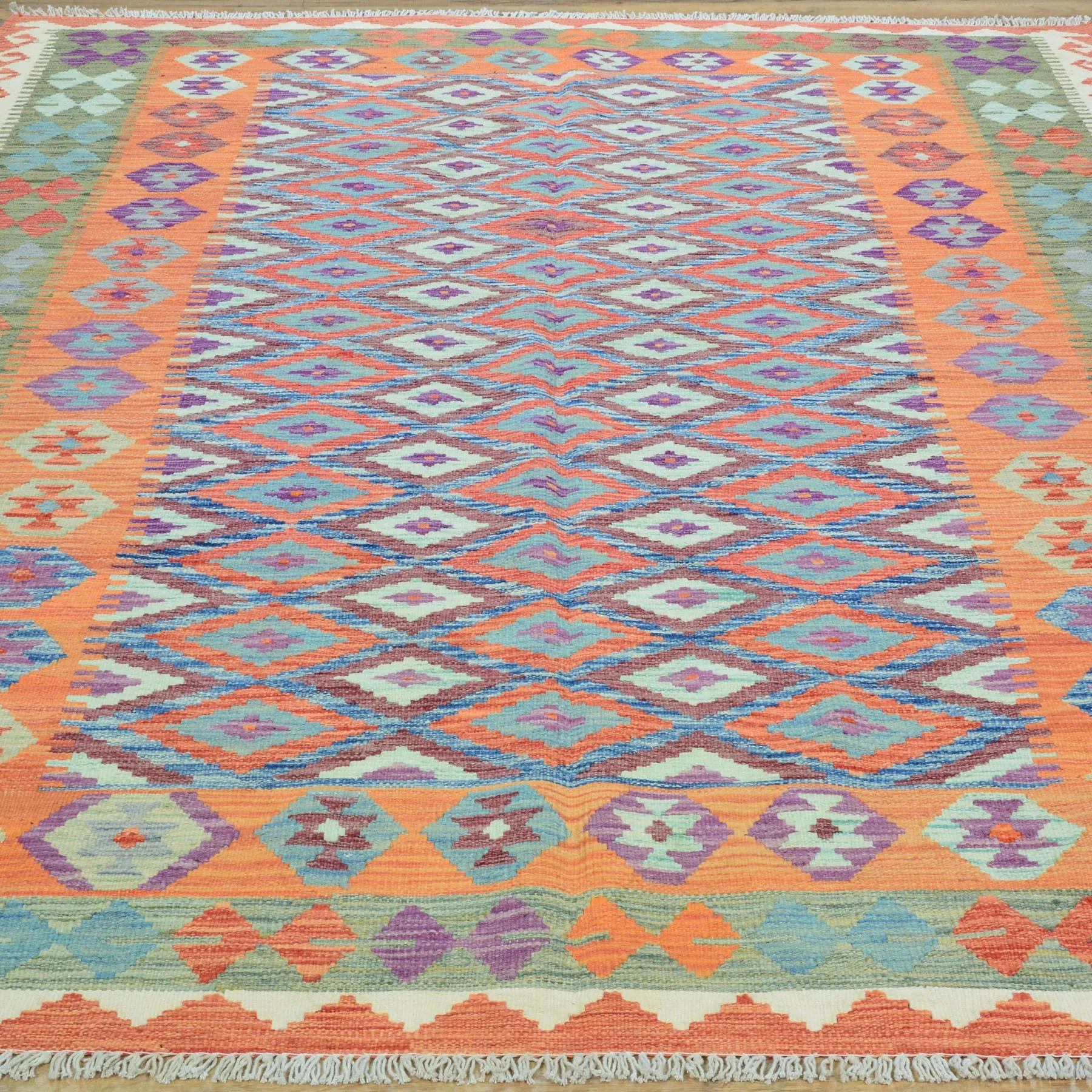 Hand-Woven Southwestern Afghan Kilim Handmade Wool Rug (Size 6.0 X 8.1) Cwral-9462