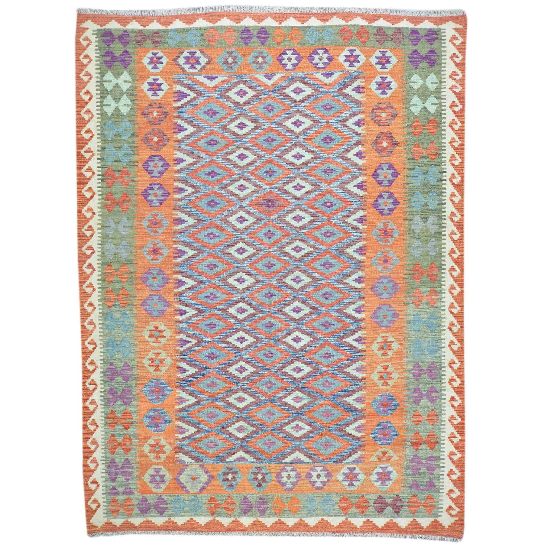 Hand-Woven Southwestern Afghan Kilim Handmade Wool Rug (Size 6.0 X 8.1) Cwral-9462