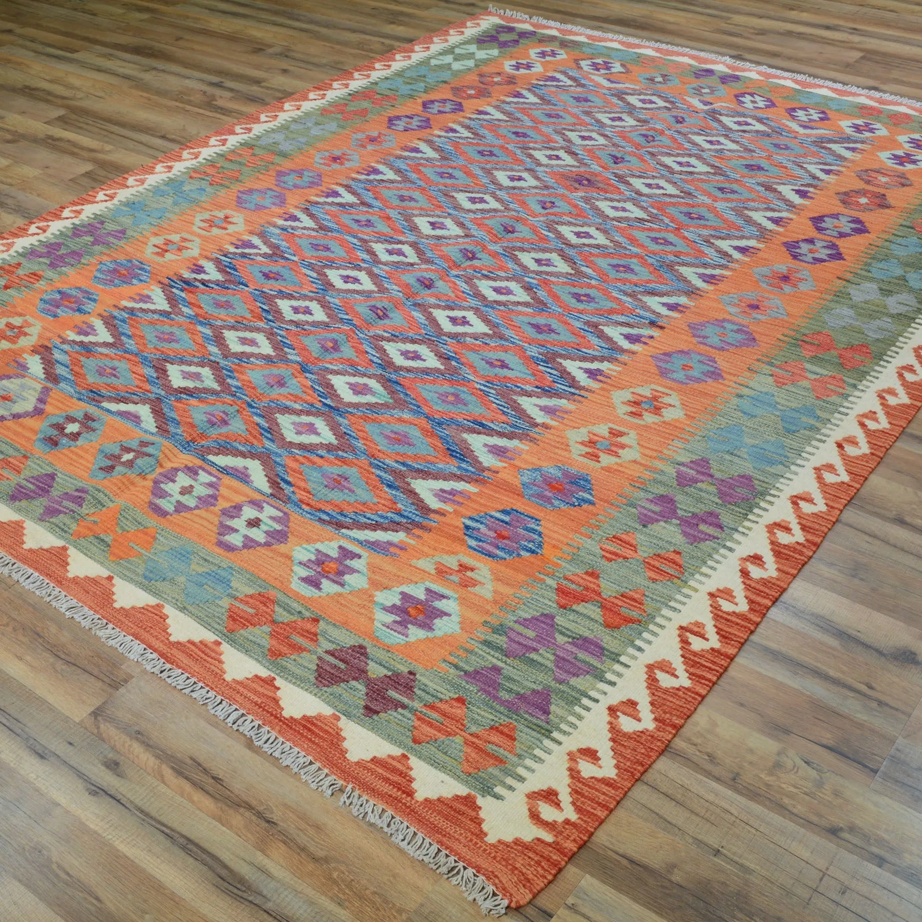 Hand-Woven Southwestern Afghan Kilim Handmade Wool Rug (Size 6.0 X 8.1) Cwral-9462